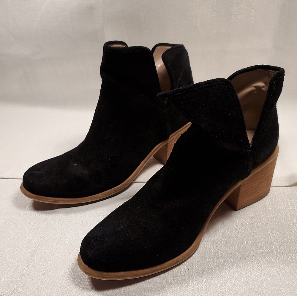 Hinge Suede Black Block Heel Ankle Boots Womens Si
